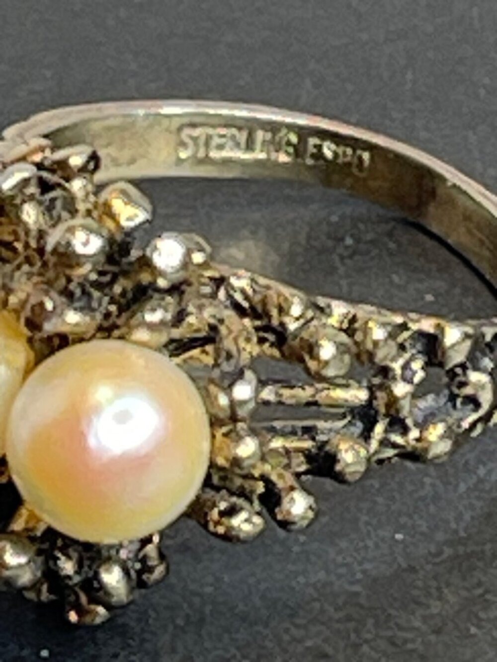 Sterling Pearl Nest Ring MCM Joseph Esposito ESPO Gold Vermeil Size 6.5 Vintage - Picture 7 of 14